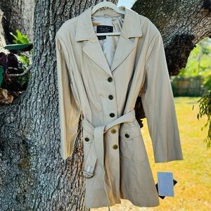 2X NWT 100% Leather Terry Lewis Classic Luxuries-Cream trench coat.Size 2X